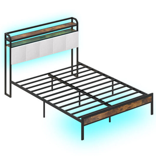Twin/Full/Queen/King Size Bed Frame with LED Light and Charging Station-Queen Size - Color: Gray -  D681-HU10816GR-Q