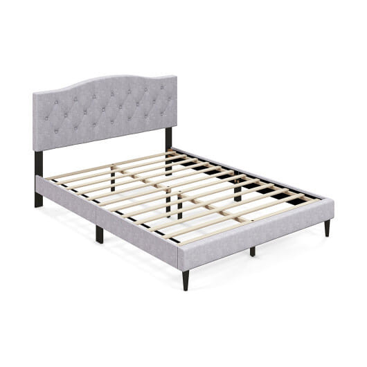 Queen Size Upholstered Platform Bed with Button Tufted Headboard-Queen Size - Color: Gray - Size: Q D681-HU10713GR-Q