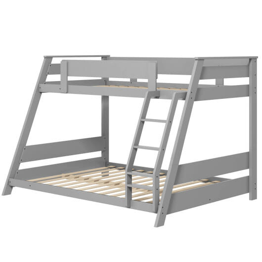 Twin Over Full Low Bunk Bed with Reversible Ladder-Gray - Color: Gray D681-HU10957GR+