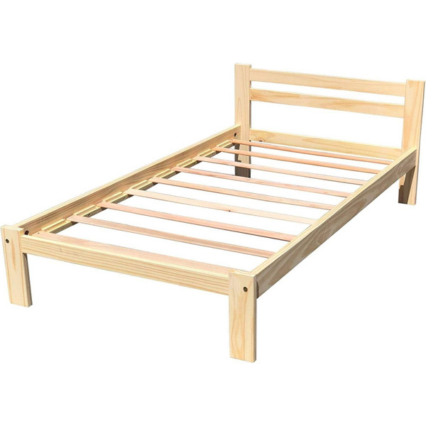 Twin size Unfinished Solid Pine Wood Platform Bed Frame with Slatted Headboard Q280-TAWUPB1192857