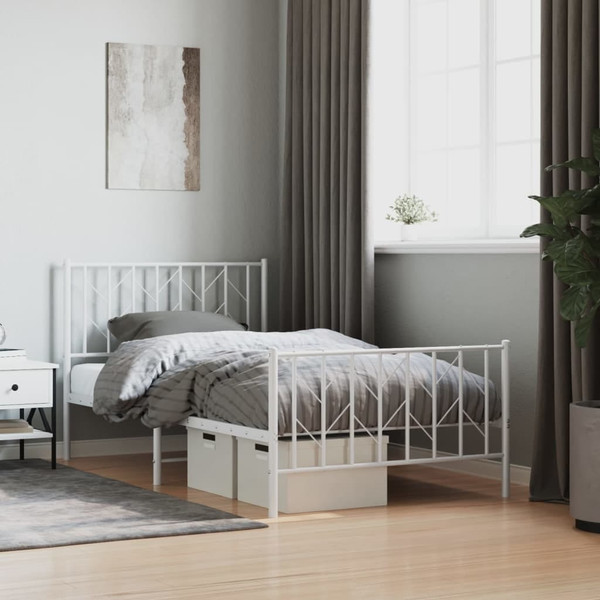 Bed Frame White Steel Single Bed Frame Rectangular Durable A949-374499