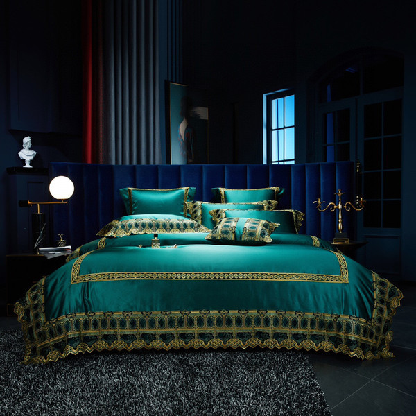 Pattern: Dark Green Bedspread Models, Size Specification: 7Pieces set 1.5M - Luxury High Precision  Q119-CJYD199984330DW