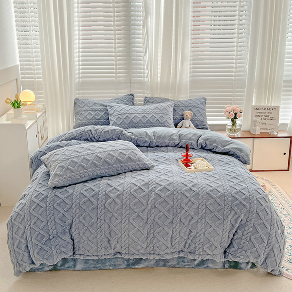 Pattern: Blue, Size Specification: 135X200cm - Solid Color Tafurong Quilt Cover Three-piece Set Aut Q119-CJYD254325334HS