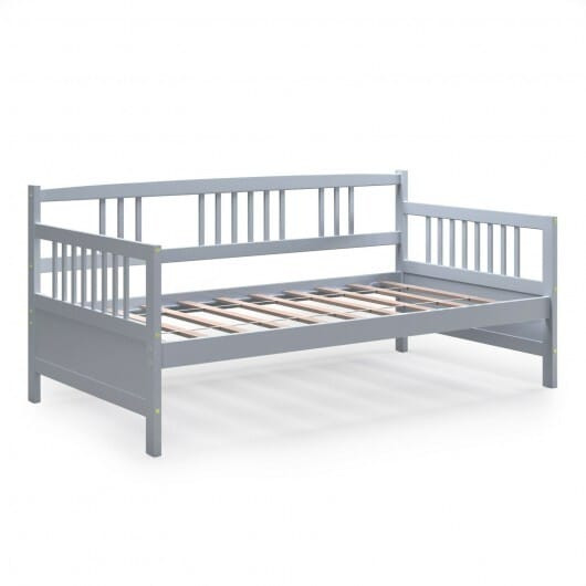 Twin Size Wooden Slats Daybed Bed with Rails-Gray - Color: Gray D681-HW63521GY