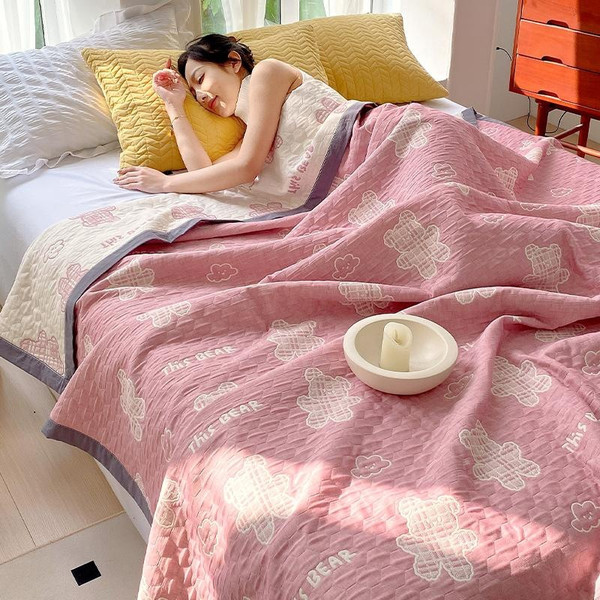 Pattern: Cloud Bear Pink, Size Specification: 150x200cm - Cotton Three-layer Office Nap Shawl Q119-CJYD254631829CX
