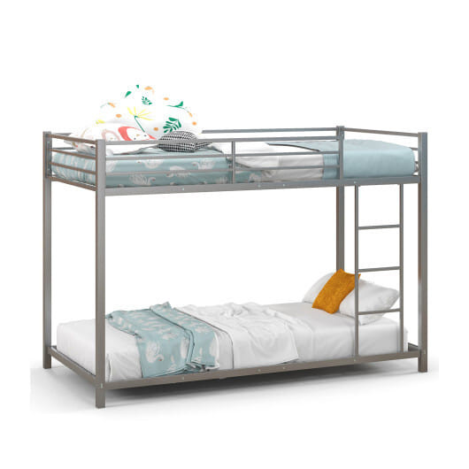 Low Profile Twin Over Twin Metal Bunk Bed with Full-length Guardrails-Silver - Color: Silver D681-HU10424SL