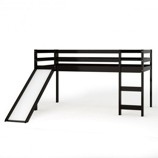 Twin Size Low Sturdy Loft Bed with Slide Wood-Dark Brown - Color: Dark Brown D681-HW64315ES