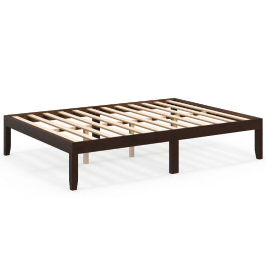 Full Size Wood Bed Frame with Wooden Slats Support and Rubber Wood Legs-Espresso - Color: Espresso  D681-HU10802CF-F
