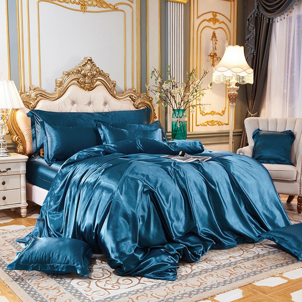 Color: Paris Blue, Size Specification: 1.2m - Four-piece Silky Sleep Bare Silk Quilt Cover Q119-CJCS237770581CX