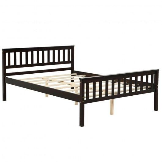 Full Size Wood Platform Bed with Headboard - Color: Espresso - Size: Full Size D681-HU10028