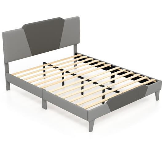 Full/Queen/Twin Velvet Upholstered Bed Frame with High Headboard-Queen Size - Color: Gray - Size: Q D681-HU10419GR-Q