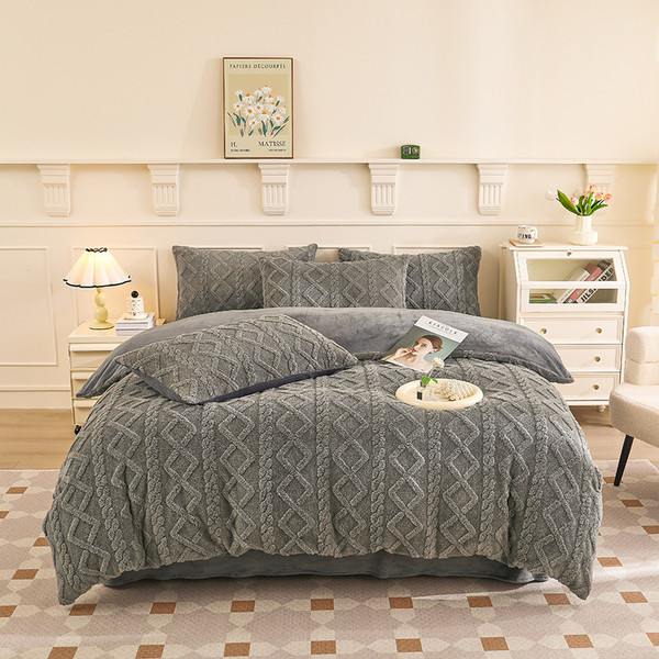 Pattern: Dark Gray, Size Specification: 200X200cm - Solid Color Tafurong Quilt Cover Three-piece Se Q119-CJYD254325372TG
