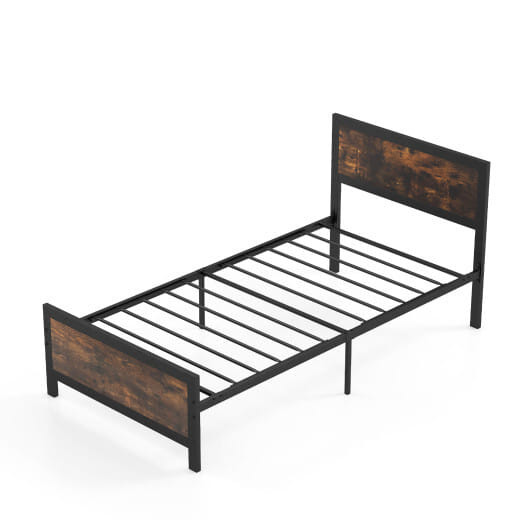 Metal Bed Frame with Headboard and Footboard-Twin Size - Color: Rustic Brown - Size: Twin Size D681-HU10761-T