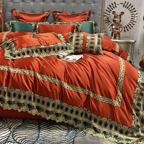 Pattern: Orange Bedspread Models, Size Specification: 7Pieces set 2M - Luxury High Precision Brocad Q119-CJYD199984311KP