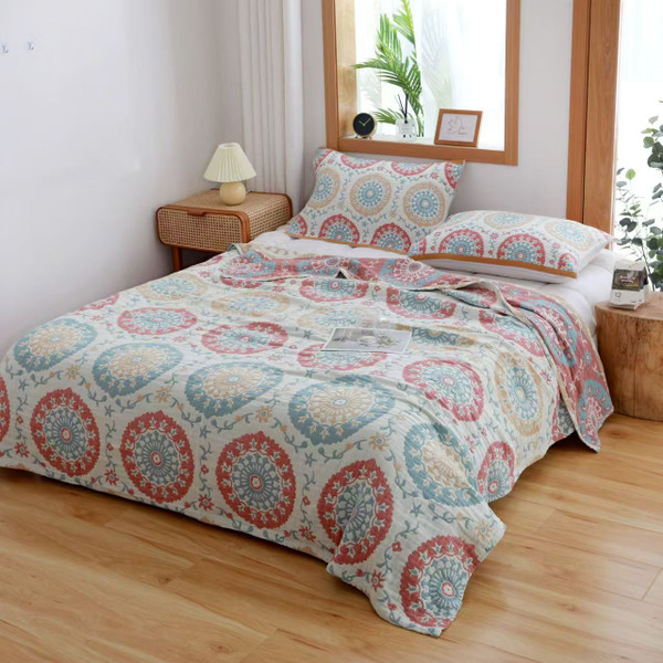 Pattern: Plate Moon Blue Beige, Size Specification: 150cmx200cm - Cotton Gauze Four-layer Soft Sing Q119-CJYD254720415OL