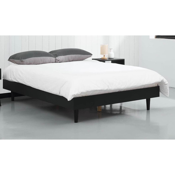 Full size Mid-Century Modern Platform Bed Frame in Black Wood Finish Q280-FLBSWM21958173