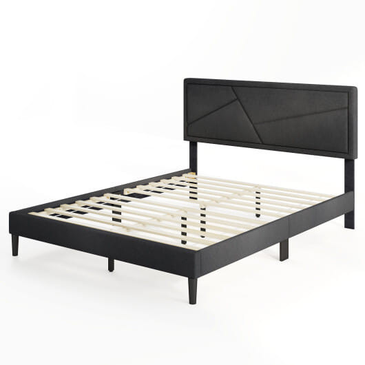 Twin/Full/Queen Size Upholstered Platform Bed Frame with High Headboard-Queen Size - Color: Gray -  D681-HU10905GR-Q