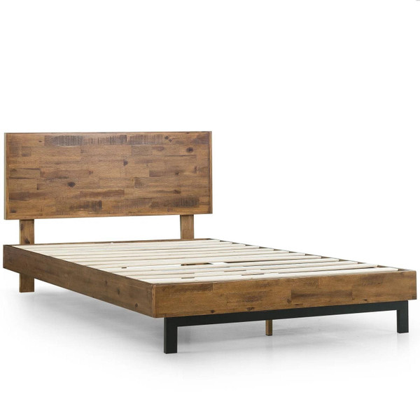 Full size Solid Wood Modern Platform Bed Frame with Adjustable Height Headboard Q280-FLMSWPBH379257146