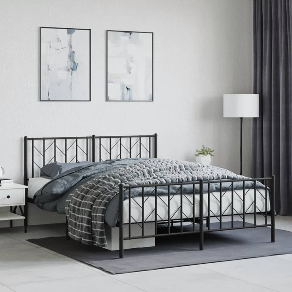  Bed Frame Black Powder-Coated Steel King Size Bed Frame A949-374457