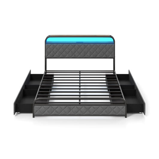Twin/Full/Queen Size Bed Frame with LED Lights and Charging Station-Queen Size - Color: Black - Siz D681-HU10931DK-Q