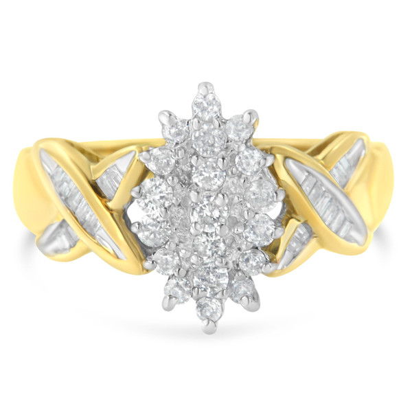 10K Yellow Gold Round And Baguette-Cut Diamond Ring (1/2 Cttw, H-I Color, I1-I2 Clarity) - Size 6 N162-017000R675
