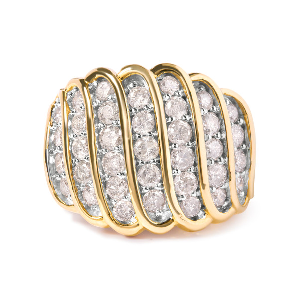 14K Yellow Gold Plated .925 Sterling Silver 2.00 Cttw Diamond Multi Row Band Ring (J-K Color, I1-I2 N162-021164R600
