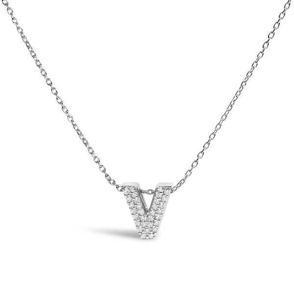 10K White Gold Diamond Accent "V" Initial Bubble Pendant Necklace N162-024177NASH