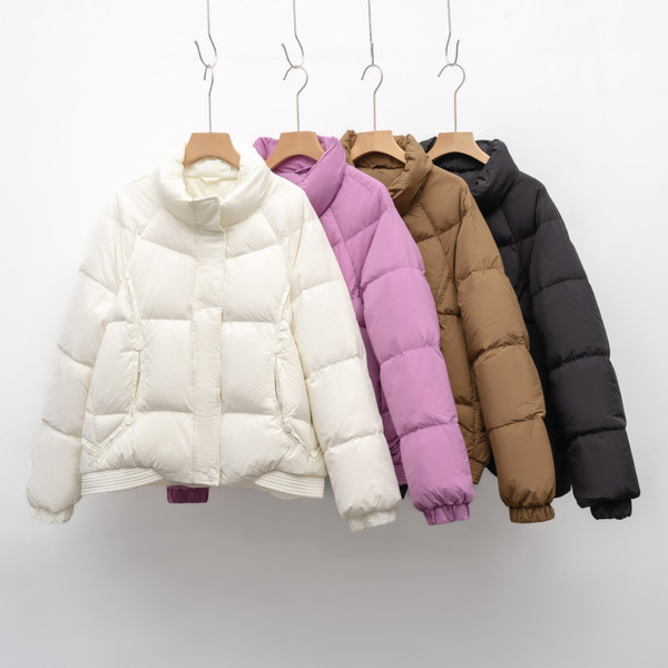 Women's Petite Thick Loose Duck Down Coat With Stand-up Collar For Warmth Q119-CJYD2622613