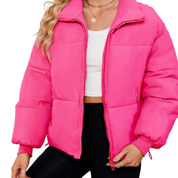 Color: Rose Red, Size: L - Women's Lightweight Quilted Down Jacket Casual Long Sleeve Q119-CJYD254293512LO