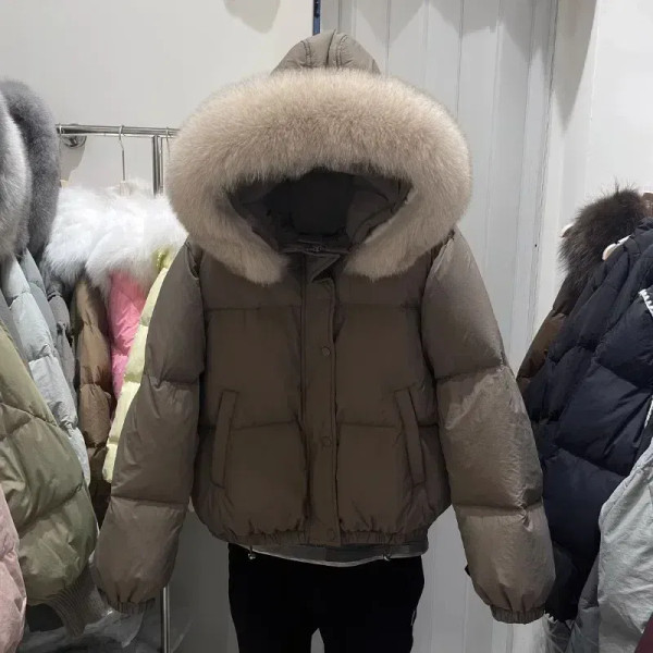 Color: Blue, Size: S - Short Loose Coat 2024 Winter New Fashion White Duck Down Coat for Women Down F640-12000040420395061