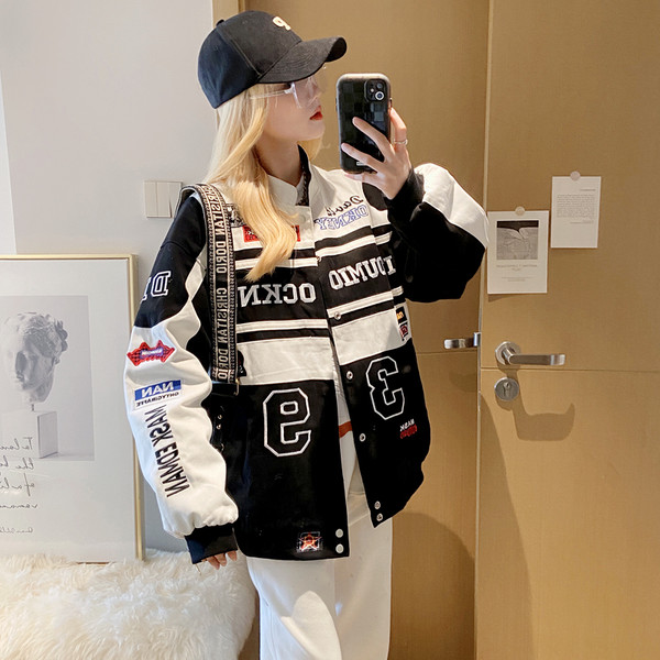 Women's Motorcycle Jacket Loose Baseball Uniform Q119-CJJK1723687