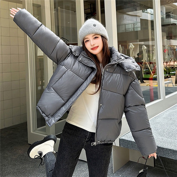 Color: Medium Gray, Size: XL - Elegant Fluffy Hooded Cotton Jacket Puffer Jacket Coat Warm Commute Q119-CJJK254595319SH