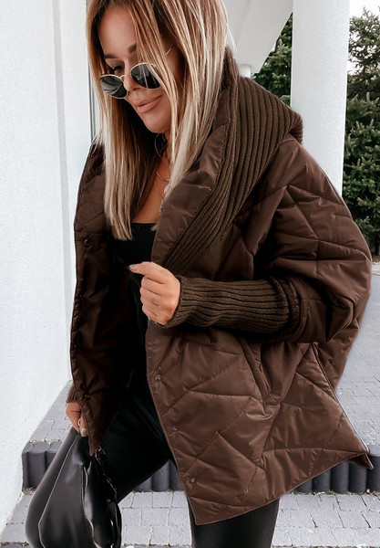 Color: Dark Brown, Size: M - Women's Large Lapel Cotton-padded Coat Fashionable Jacket Q119-CJJK244417032FU
