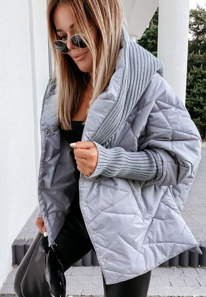 Color: Gray, Size: S - Women's Large Lapel Cotton-padded Coat Fashionable Jacket Q119-CJJK244417013MN
