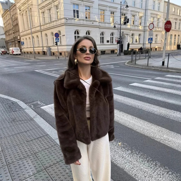 Women's Brown Fluffy Faux Fur Jacket Q119-CJYD2220881