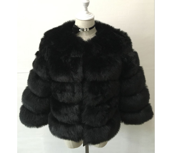 Color: Black, Size: 3XL - New faux furry slim mink jacket short faux fur fur coat female Q119-CJNSWTYM00058-Black-3XL
