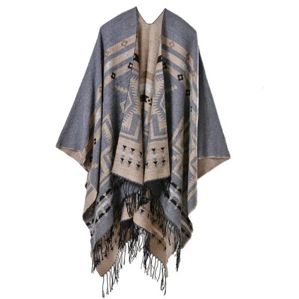 Color: GRAY, Size: One Size, Ships From: CHINA - European American Popular Tassel Thickened Cashmer F640-12000040790415771