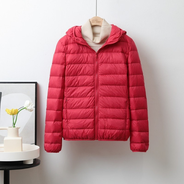 Color: Red Hooded, Size: 4XL - Lightweight Down Jacket Women's Short Stand Collar Hooded Q119-CJYD227089484FU