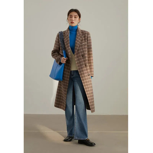 Color: camel, Size: L - DUSHU Women Long Woolen Coats British Style Suit Collar Wool Jacket Women B F640-12000030527003287
