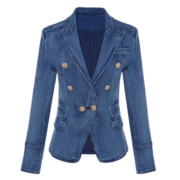 Double-breasted Lion Buckle Washing Water Denim Blazer Q119-CJYD1940428