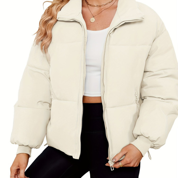 Color: Beige, Size: M - Women's Lightweight Quilted Down Jacket Casual Long Sleeve Q119-CJYD254293519SH