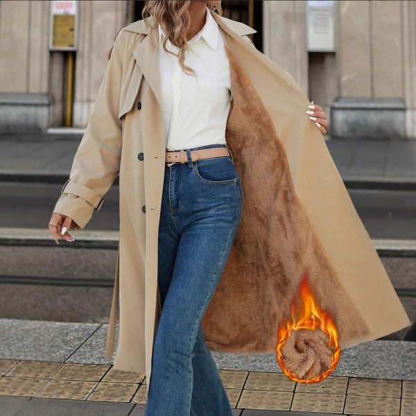 European And American Women's Clothing Double Breasted Belt Fleece Trench Coat Coat Q119-CJYD2557361