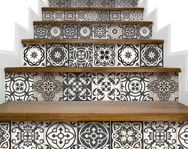 7" X 7" Charcoal And White Mosaic Peel And Stick Removable Tiles N270-390786