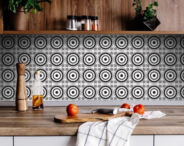 7" X 7" Black and White Posy Peel and Stick Removable Tiles N270-399983
