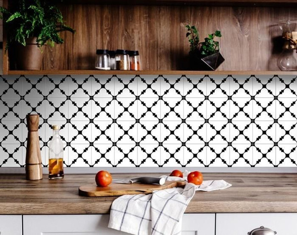 6" X 6" Black And White Tri Peel And Stick Tiles N270-390680