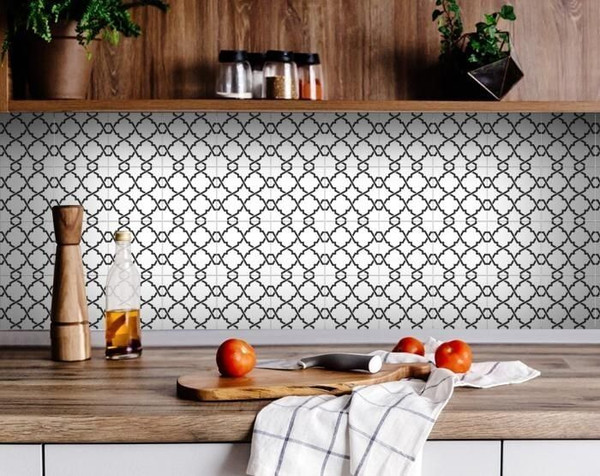 8" X 8" Black and White Prism  Peel and Stick Removable Tiles N270-399914
