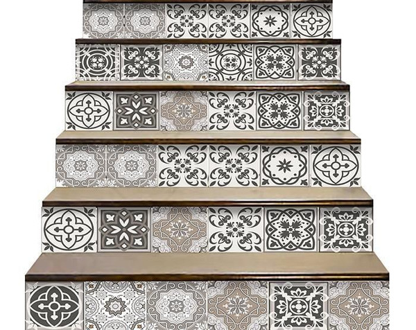 7" x 7" Wood Brown and White Mosaic Peel and Stick Removable Tiles N270-400482