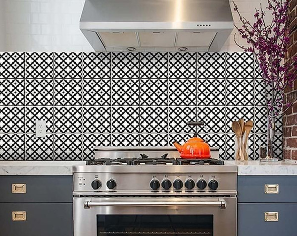 5" X 5" Black and White Dia Peel and Stick Removable Tiles N270-399941