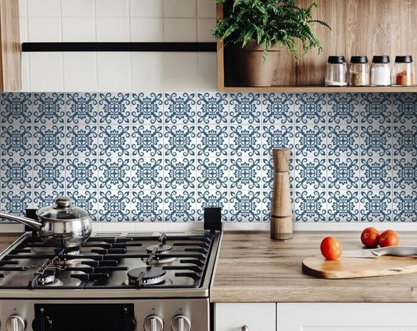 8" X 8" Teal And White Mosaic Peel And Stick Removable Tiles N270-399839