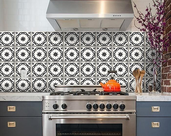 6" X 6" Black and White Rolla Peel and Stick Removable Tiles N270-399947